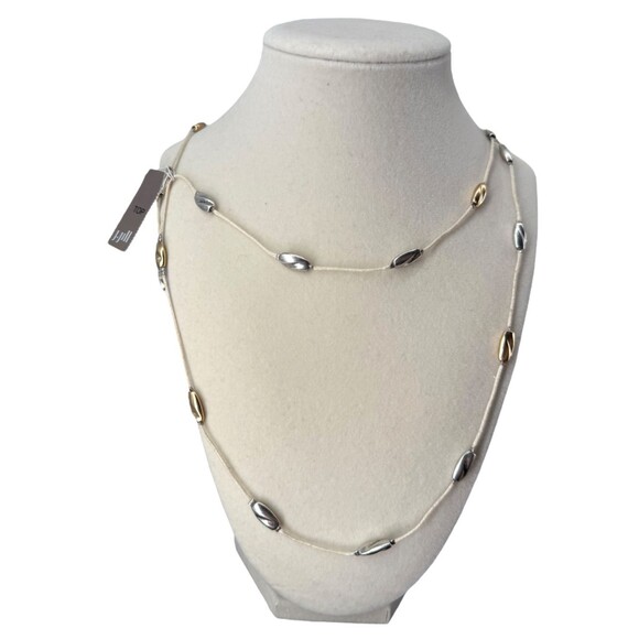 J Jill Layered Necklace Silver Gold Beaded Coastal Treasures Station Adjustable - Picture 3 of 15